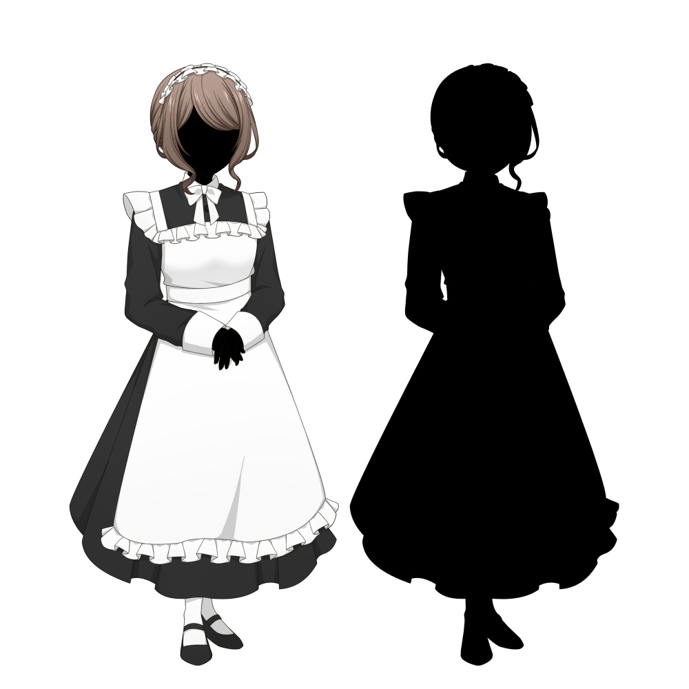おっとりした雰囲気のメイドの女性【表情差分10種+シルエット2種】