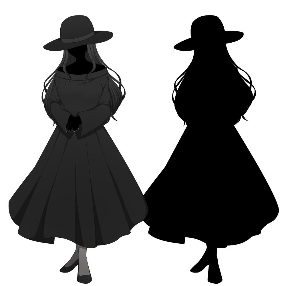 黒い服を着た怪しげな女性【表情差分10種】