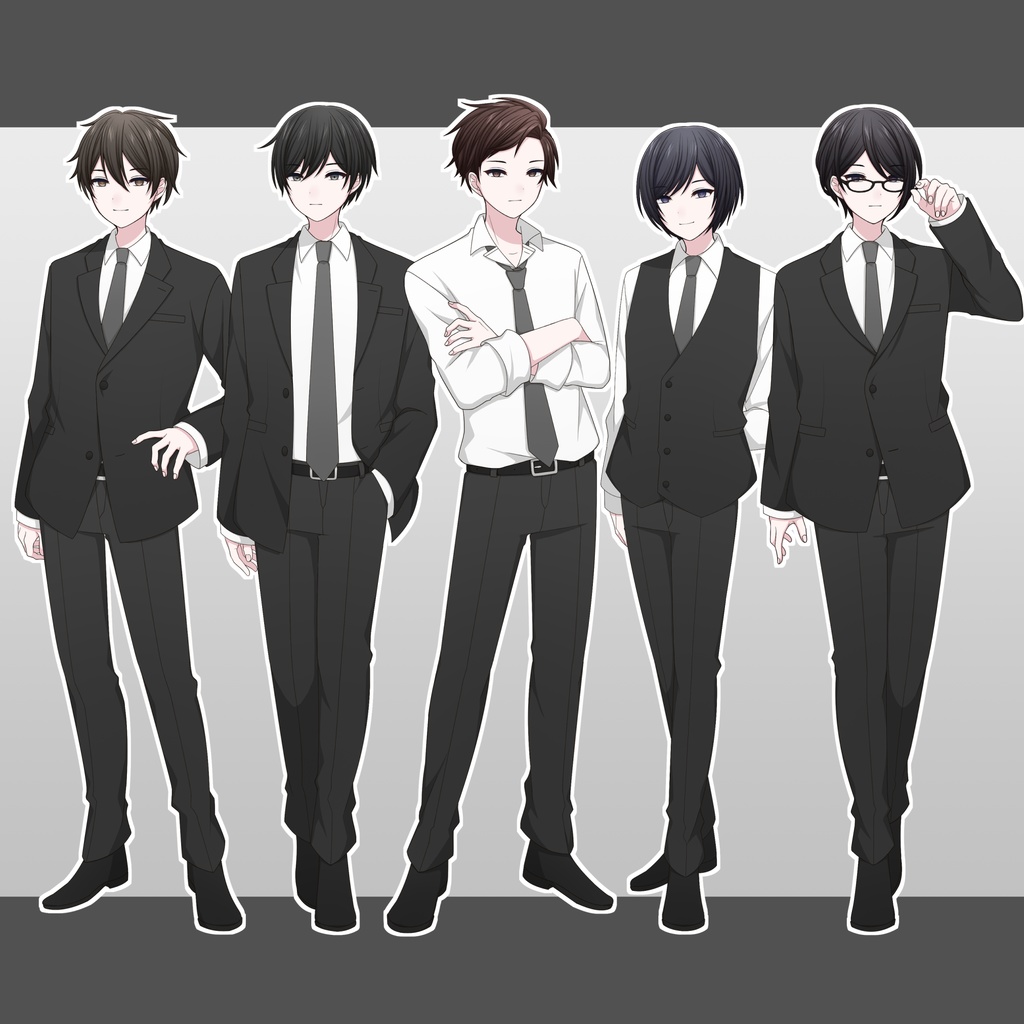 【単体購入可】スーツ男子５人セット【それぞれ表情差分10種＋シルエット2種】