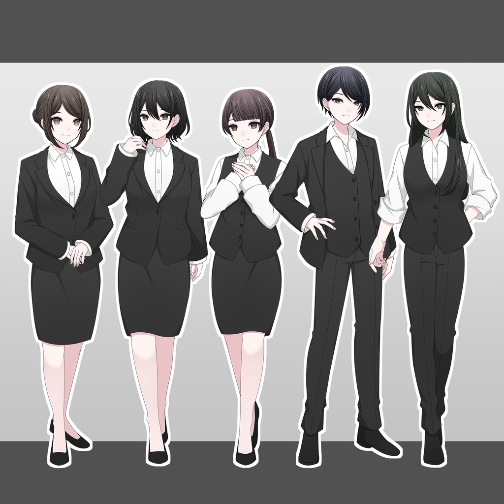 【単体購入可】スーツ女子5人セット【それぞれ表情差分10種+シルエット2種】