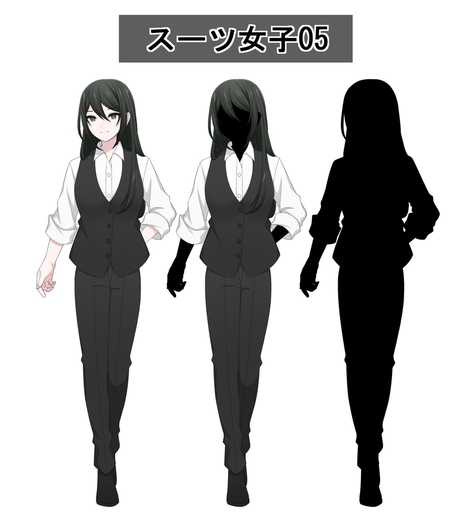 【単体購入可】スーツ女子5人セット【それぞれ表情差分10種+シルエット2種】