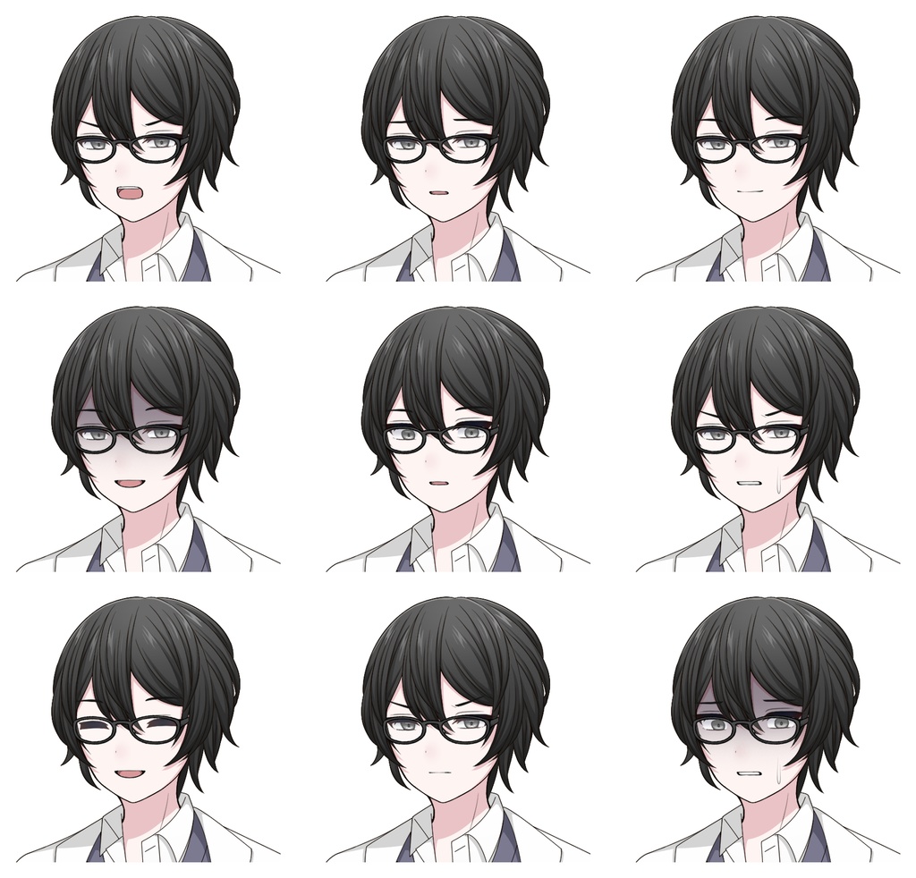 【単体購入可】白衣男子5人セット【それぞれ表情差分10種+シルエット2種】