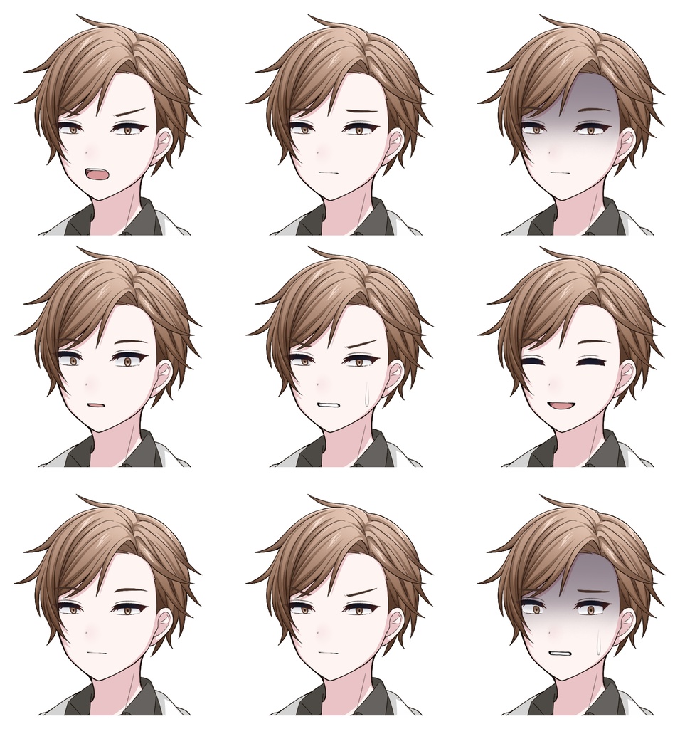 【単体購入可】白衣男子5人セット【それぞれ表情差分10種+シルエット2種】