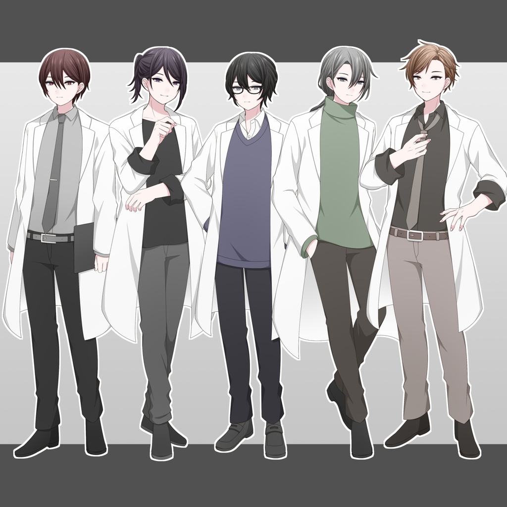 【単体購入可】白衣男子5人セット【それぞれ表情差分10種+シルエット2種】