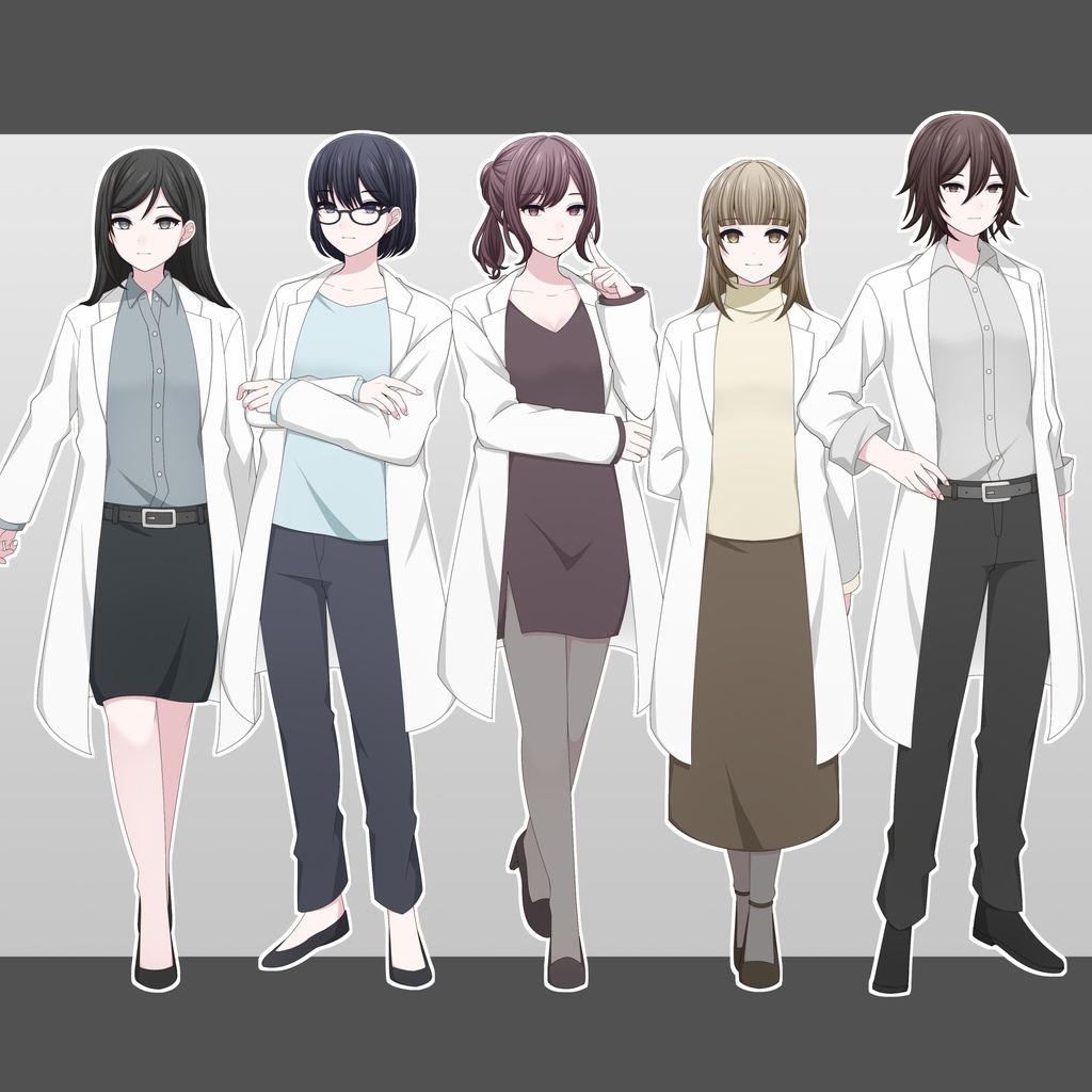 【単体購入可】白衣女子５人セット【それぞれ表情差分10種＋シルエット2種】