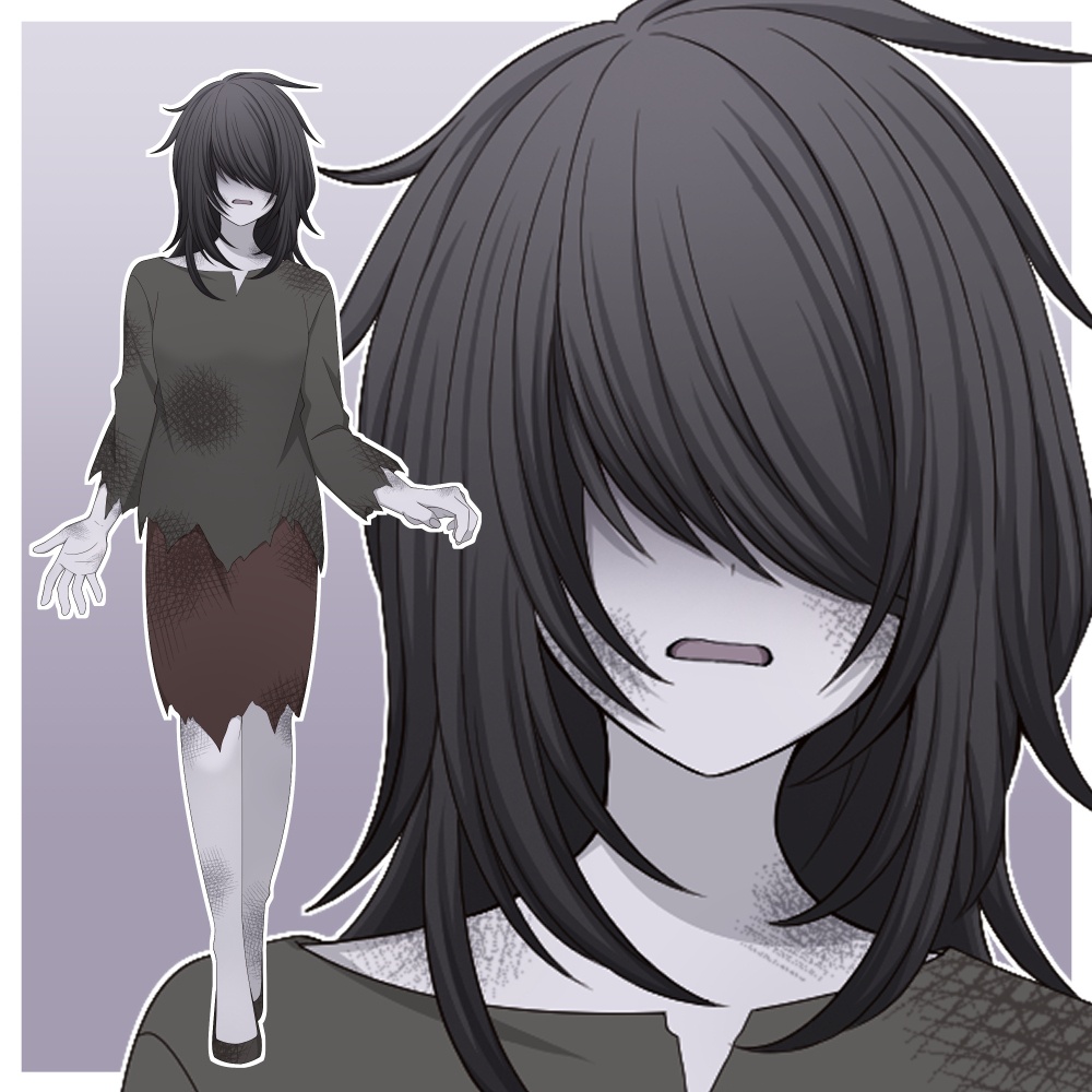 ゾンビの女性【表情差分10種＋シルエット2種】