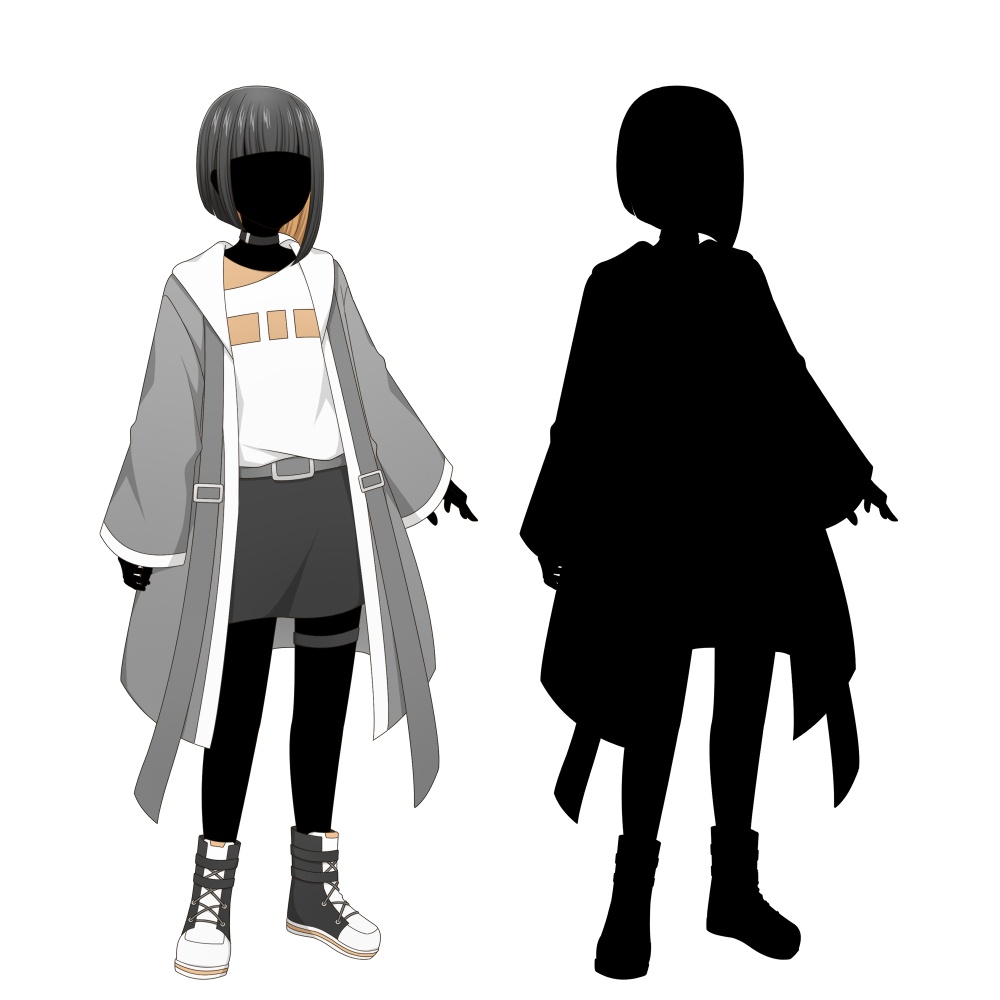 個性的なファッションの女の子【表情差分10種+シルエット差分2種】