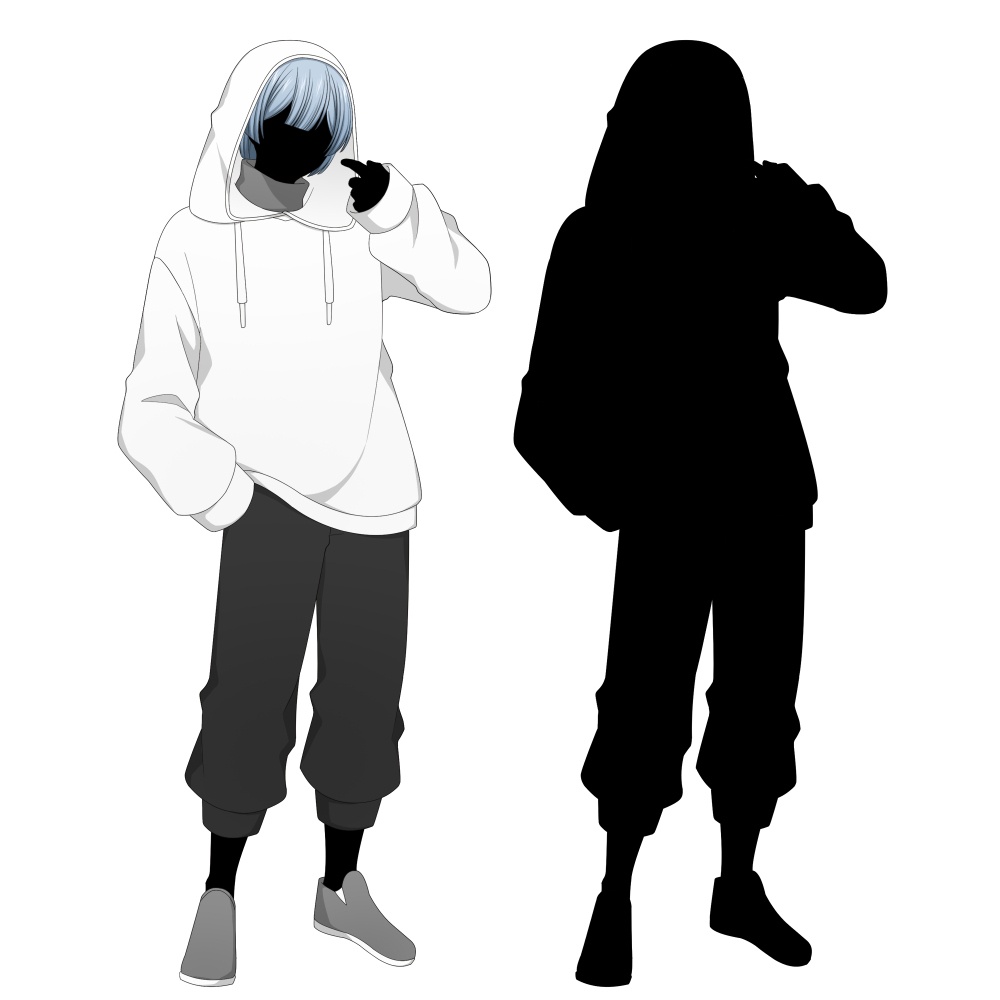 フードをかぶった私服の青年【表情差分10種+シルエット差分2種】