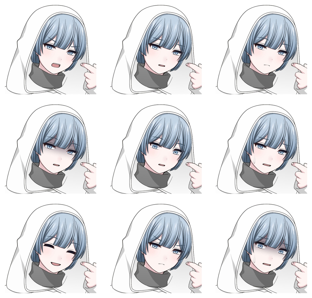 フードをかぶった私服の青年【表情差分10種+シルエット差分2種】