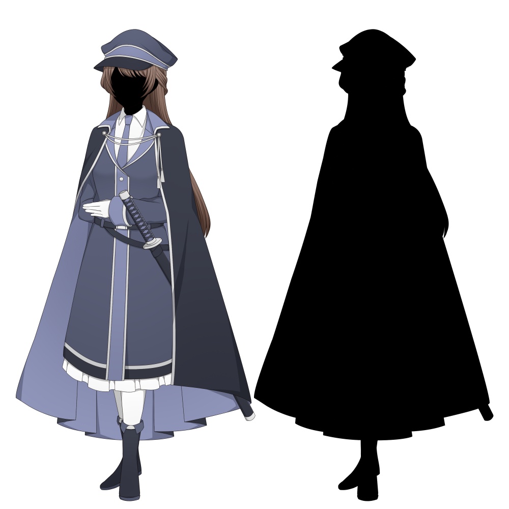 青い軍服を着た女の子【表情差分10種+シルエット差分2種】