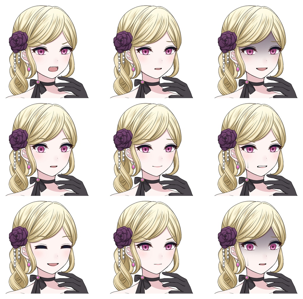 【単体購入可】ドレスを着た女性5人セット【それぞれ表情差分10種+シルエット2種】