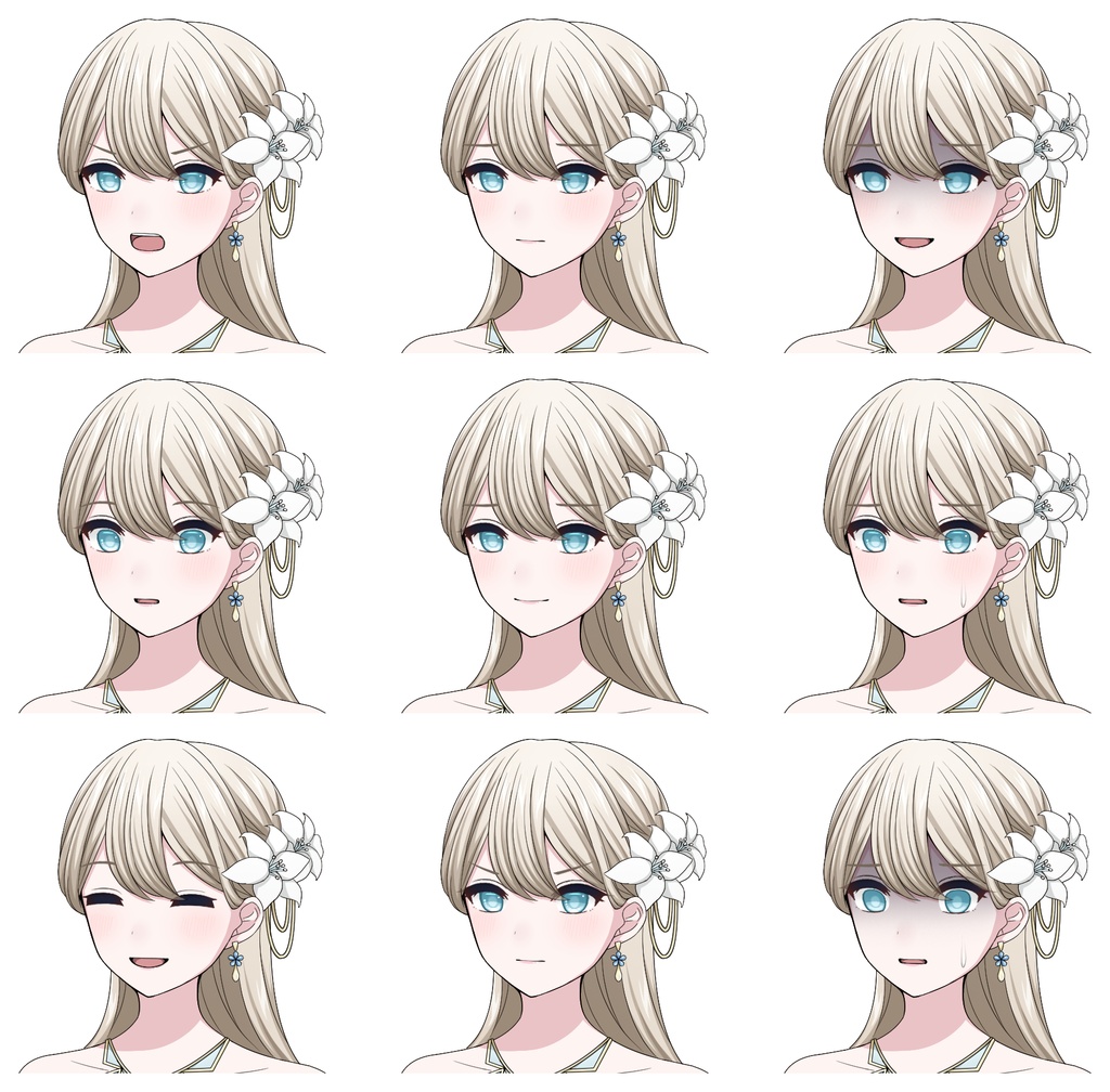 【単体購入可】ドレスを着た女性5人セット【それぞれ表情差分10種+シルエット2種】
