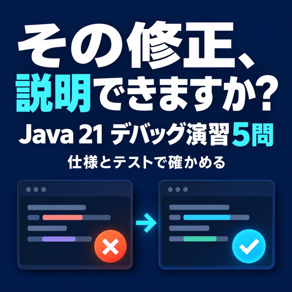 Java 21 はじめてのデバッグ演習5問 修正版と確認テスト付き