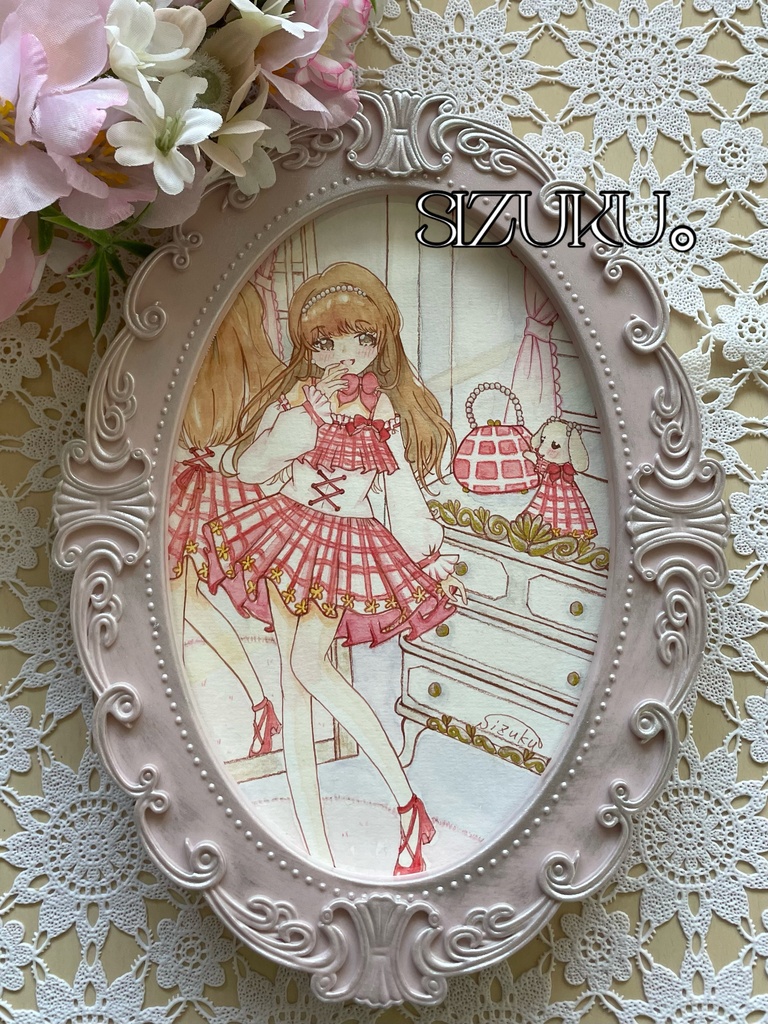 ハガキサイズ原画　［はい、バッグね］