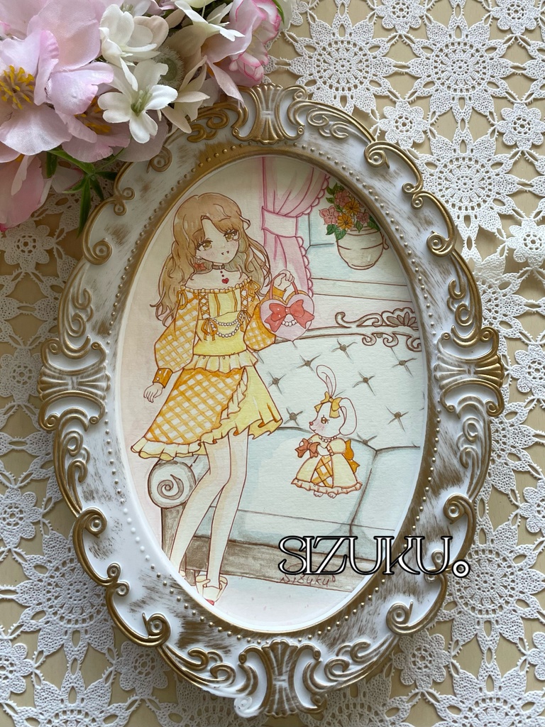 ハガキサイズ原画　［イヤリングだよ］