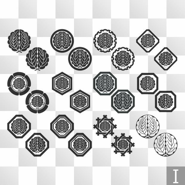 柏紋 (かしわ) 日本の実用家紋 ZIP (AI, PNG, PSD)