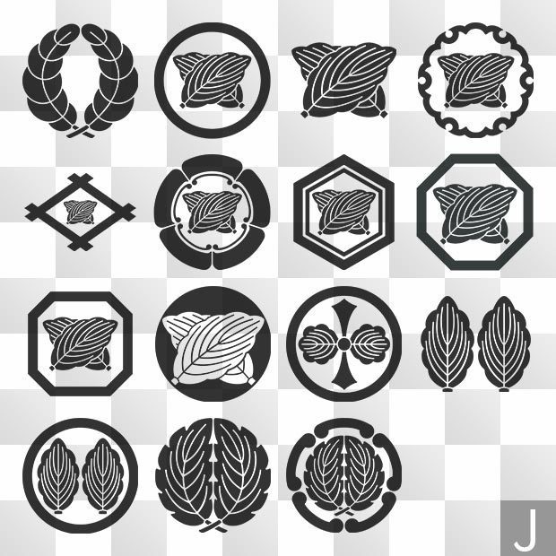 柏紋 (かしわ) 日本の実用家紋 ZIP (AI, PNG, PSD)