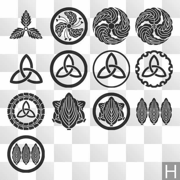 柏紋 (かしわ) 日本の実用家紋 ZIP (AI, PNG, PSD)