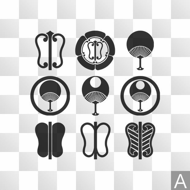 団扇紋 (うちわ) 日本の実用家紋 ZIP (AI, PNG, PSD)