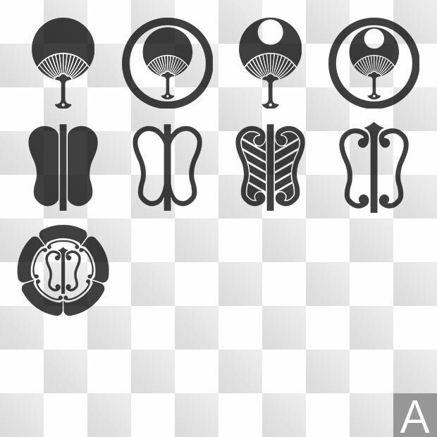 団扇紋 (うちわ) 日本の実用家紋 ZIP (AI, PNG, PSD)