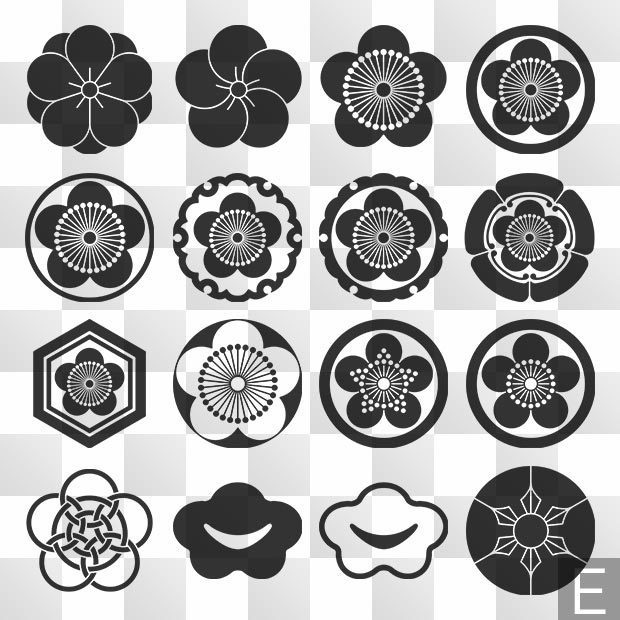 梅紋 (うめ) 日本の実用家紋 ZIP (AI, PNG, PSD)