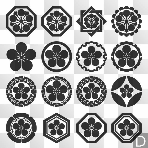 梅紋 (うめ) 日本の実用家紋 ZIP (AI, PNG, PSD)