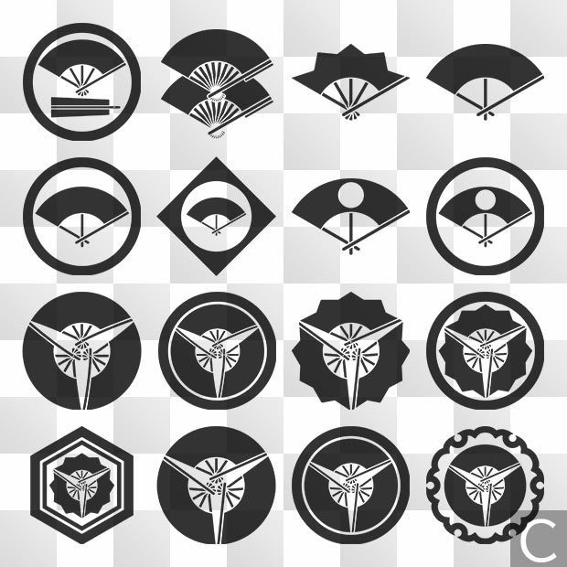 扇紋 (おうぎ) 日本の実用家紋 ZIP (AI, PNG, PSD)