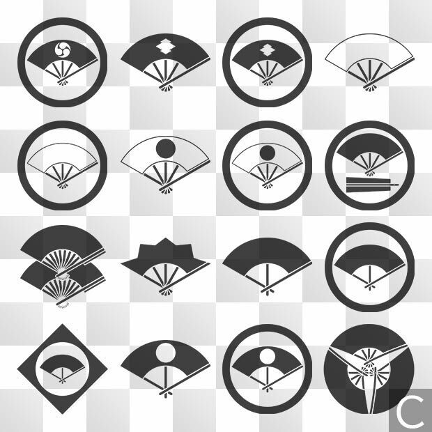 扇紋 (おうぎ) 日本の実用家紋 ZIP (AI, PNG, PSD)
