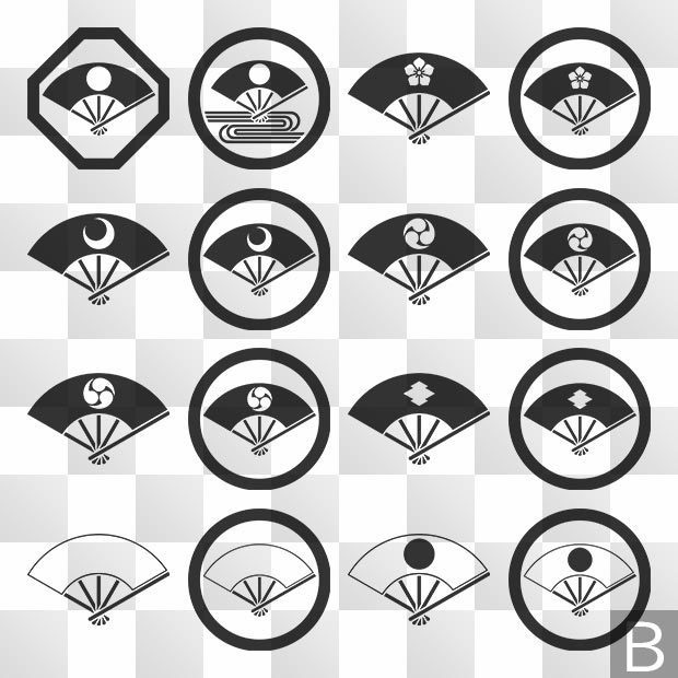扇紋 (おうぎ) 日本の実用家紋 ZIP (AI, PNG, PSD)