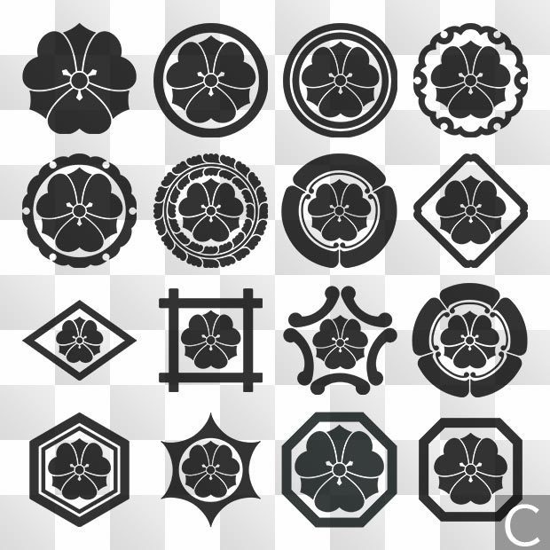 酢漿草紋 (かたばみ) 日本の実用家紋 ZIP (AI, PNG, PSD)