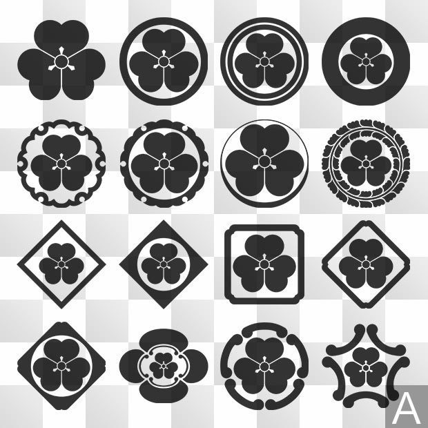 酢漿草紋 (かたばみ) 日本の実用家紋 ZIP (AI, PNG, PSD)