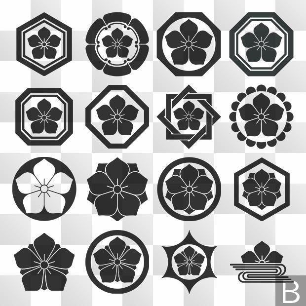 桔梗 (ききょう) 日本の実用家紋 ZIP (AI, PNG, PSD)