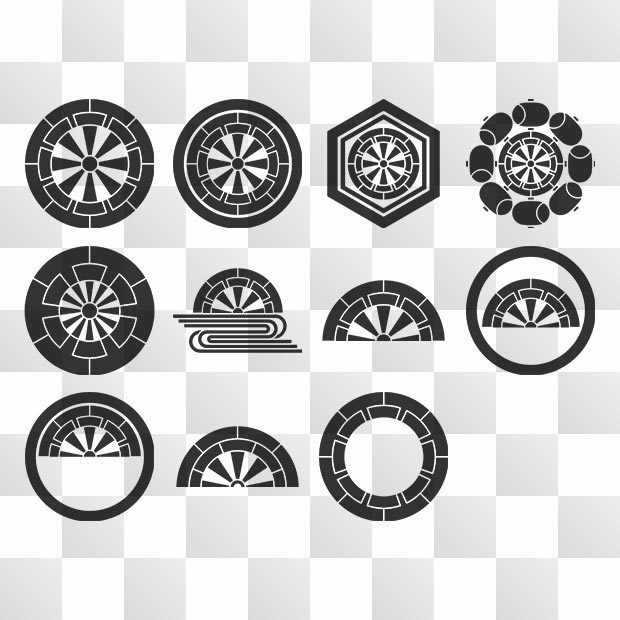 車紋 (くるま) 日本の実用家紋 ZIP (AI, PNG, PSD)