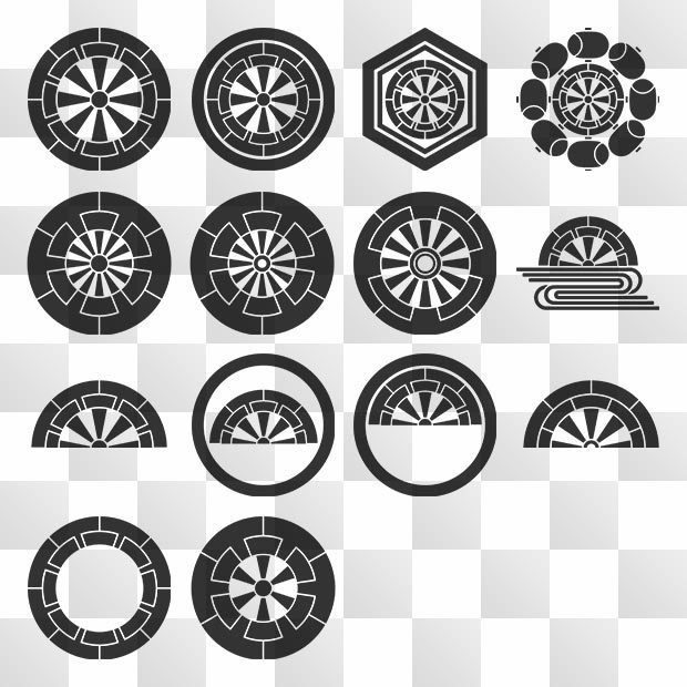 車紋 (くるま) 日本の実用家紋 ZIP (AI, PNG, PSD)