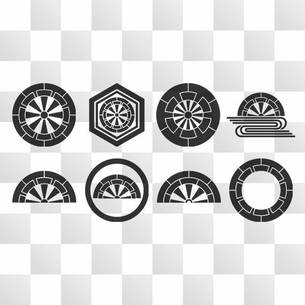 8点 車紋 (くるま) 日本の実用家紋 ZIP (AI, PNG, PSD)