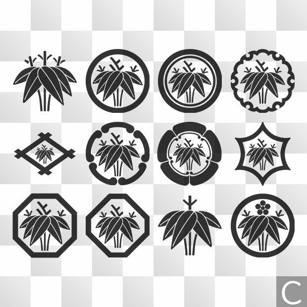 笹紋 (ささ) 日本の実用家紋 ZIP (AI, PNG, PSD)