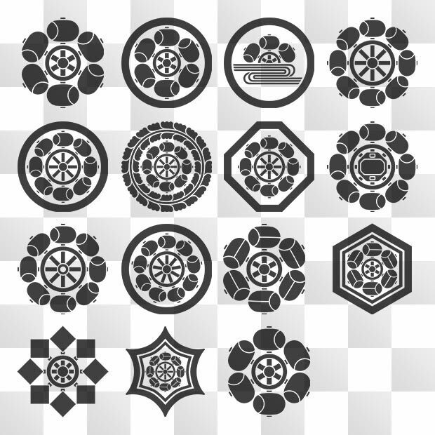 水車紋 (みずぐるま) 日本の実用家紋 ZIP (AI, PNG, PSD)