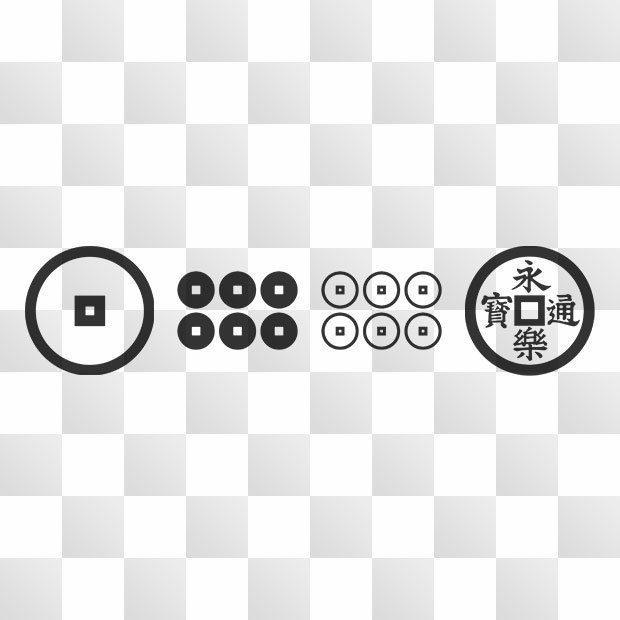 4点 銭紋 (ぜに) 日本の実用家紋 ZIP (AI, PNG, PSD)