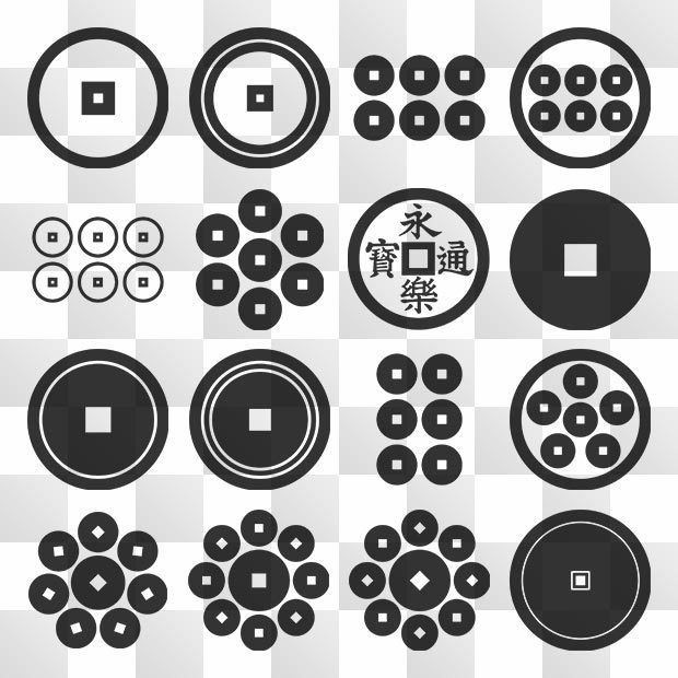 銭紋 (ぜに) 日本の実用家紋 ZIP (AI, PNG, PSD)