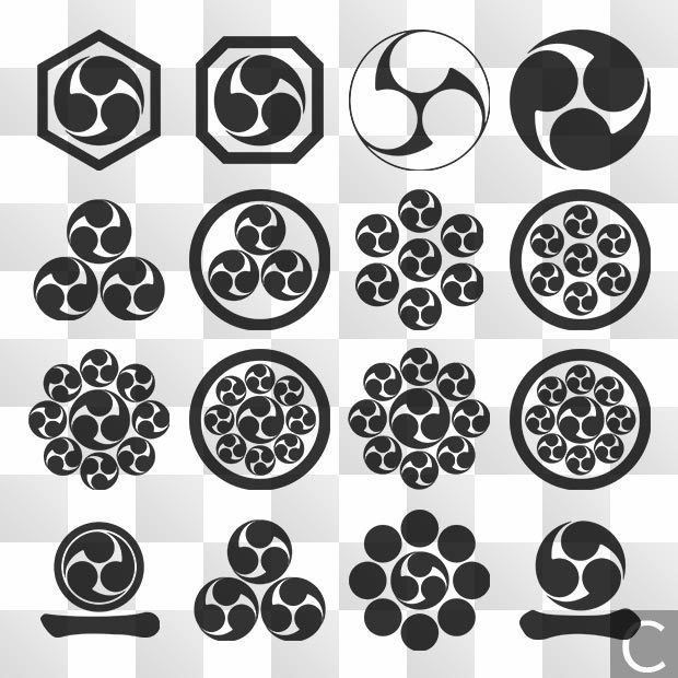 巴紋 (ともえ) 日本の実用家紋 ZIP (AI, PNG, PSD)