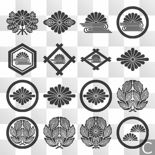 菊紋 (きく) 日本の実用家紋 ZIP (AI, PNG, PSD)