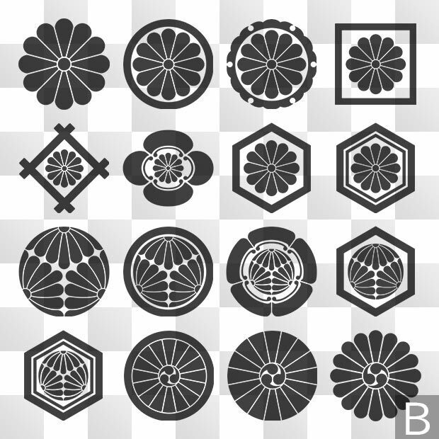 菊紋 (きく) 日本の実用家紋 ZIP (AI, PNG, PSD)