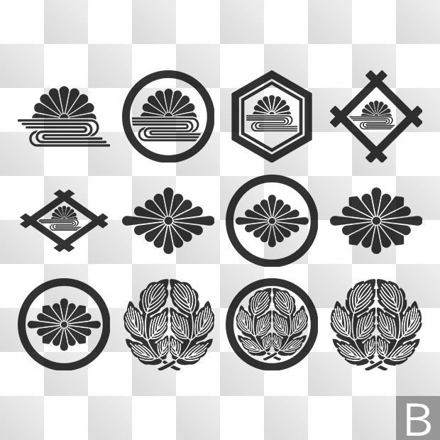 菊紋 (きく) 日本の実用家紋 ZIP (AI, PNG, PSD)