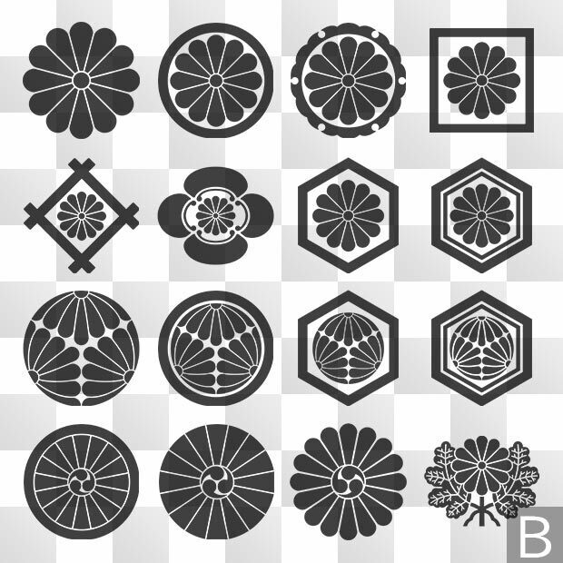 菊紋 (きく) 日本の実用家紋 ZIP (AI, PNG, PSD)