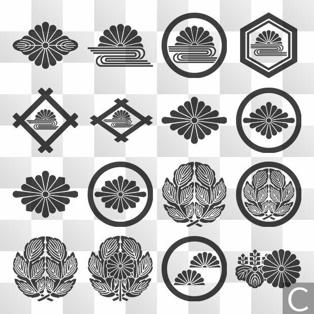 菊紋 (きく) 日本の実用家紋 ZIP (AI, PNG, PSD)