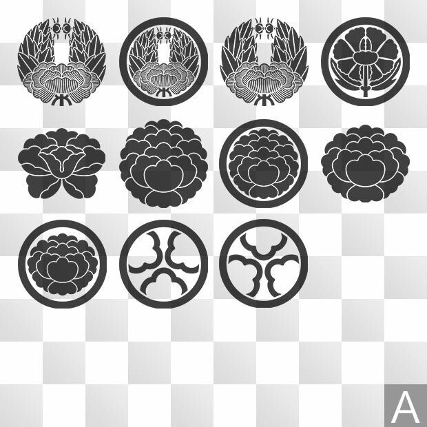 牡丹紋 (ぼたん) 日本の実用家紋 ZIP (AI, PNG, PSD)