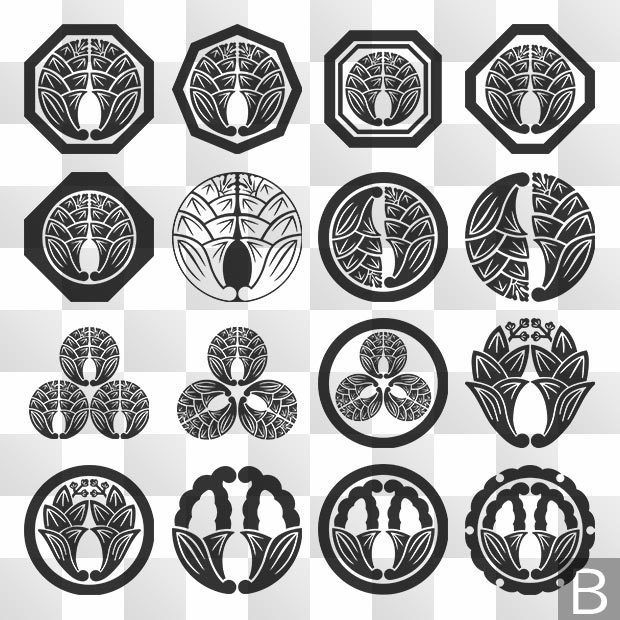 茗荷紋 (みょうが) 日本の実用家紋 ZIP (AI, PNG, PSD)