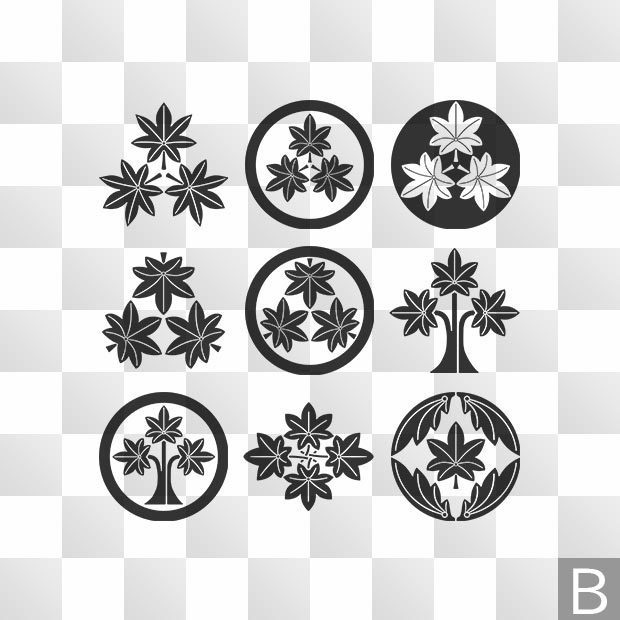 紅葉紋 (もみじ) 日本の実用家紋 ZIP (AI, PNG, PSD)