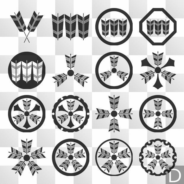 矢紋 (や) 日本の実用家紋 ZIP (AI, PNG, PSD)