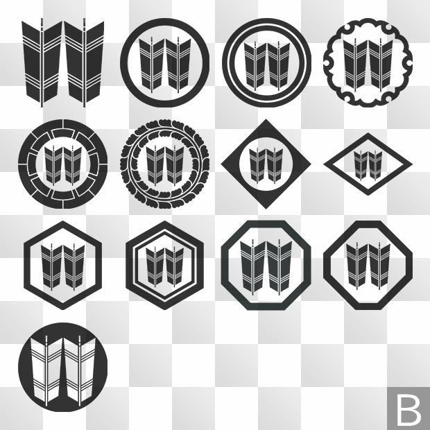 矢紋 (や) 日本の実用家紋 ZIP (AI, PNG, PSD)